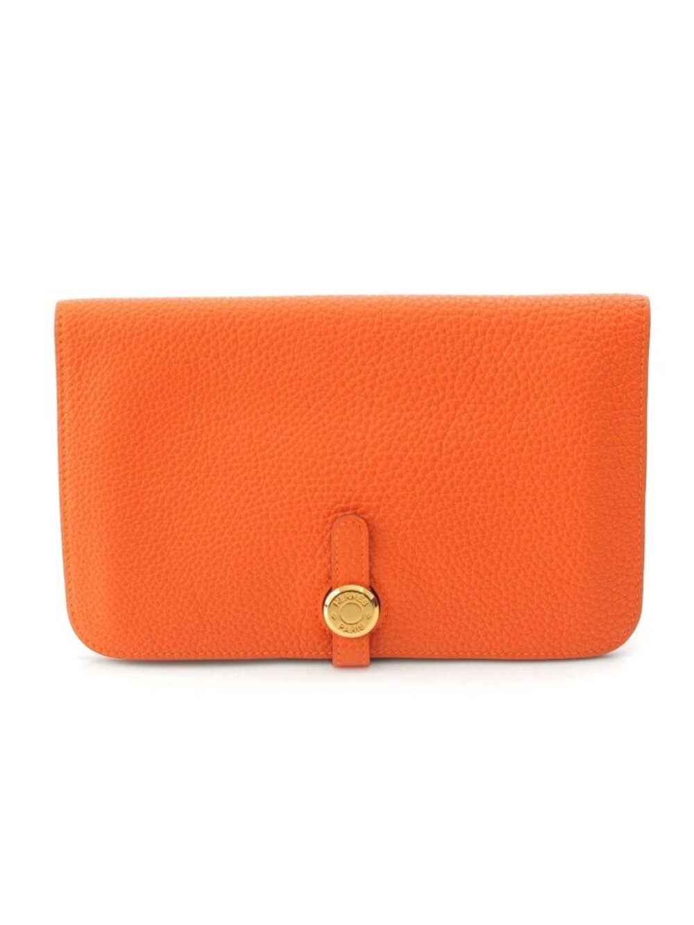 Hermes Dogon Duo GM Taurillon Clemence Wallet Orange